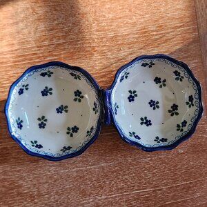 Polish Pottery Double Serving Bowl